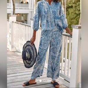 Johnny Was Zeeland Chic Blue Silk Patterned Women's 2 piece.